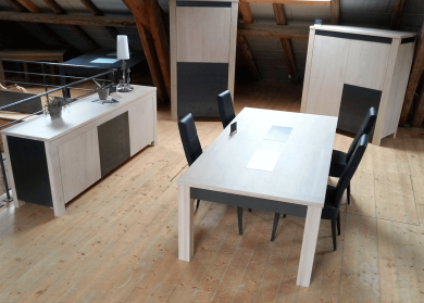 Table à allonges CONTEMPORAINE - bois de chêne massif Ensemble