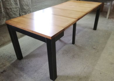 Table console - INDUSTRIEL métal - Extensible allonges - bois de chène massif